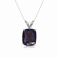 June Birthstone - Lab created Elongated Cushion Alexandrite Solitaire Pendant in 14K White Gold Available in 8x6MM-12x10MM