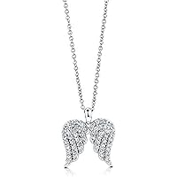 Round Cut Cubic Zirconia Angel Pendant Necklace For Womens & Girls 14k White Gold Plated 925 Sterling Silver.
