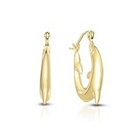 14k Yellow Gold Shiny Small Dolphin Symbolic Hoop Earrings With Hinged Clasp Jewelry for Women