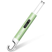 Arc Lighter USB Rechargeable Candle Lighter Flameless Electronic Lighter Windproof Plasma Long Neck Lighters with LED Battery Indicator for Candle,Fireworks,Grill,Barbecue,Stove(Green)