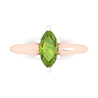 0.9ct Marquise Cut Solitaire Genuine Vivid Green Peridot Proposal Bridal Designer Wedding Anniversary Ring 14k Rose Gold