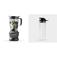 NutriBullet Blender 1200 Watts, 1200W, Dark Gray and NutriBullet 32 oz Cup with To-Go Lid, Clear/Black