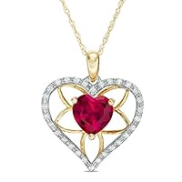2 CT Heart Cut Created Ruby Solitaire Floral Pendant Necklace 14k Two Tone Gold Finish