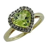 Carillon Peridot Heart Shape 8MM Natural Non-Treated Gemstone 925 Sterling Silver Ring Gift Jewelry (Yellow Gold Plated) for Women & Men