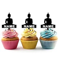 TA0417 Buddha Silhouette Party Wedding Birthday Acrylic Cupcake Toppers Decor 10 pcs with Personalized Your Name