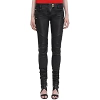 Women's Leather Pants Genuine Black Soft Lambskin Leather Party Pants High Waist Skinny Leg Legging Trousers WP006