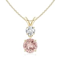 Two Stone Pendant 6 MM Round Morganite Gemstone 925 Sterling Silver Pendant Necklace