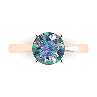 Clara Pucci 2.0 ct Round Cut Solitaire Blue Moissanite Ideal Engagement Bridal Promise Anniversary Designer Ring in 18K Rose Gold