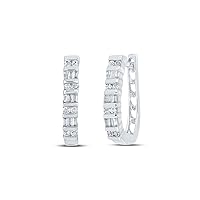 The Diamond Deal Sterling Silver Womens Baguette Round Diamond Hoop Earrings 1/4 Cttw