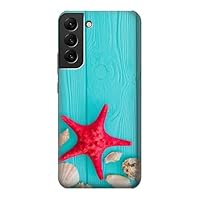 R3428 Aqua Wood Starfish Shell Case Cover for Samsung Galaxy S22 Plus