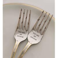 Beach Theme Wedding Gift - Gold Forks with Laser Engraved Anchors - Nautical Keepsake for Home and Kitchen - Personalized Sea Party Birthday Table Decorations - Stainless Steel Flatware for Couple