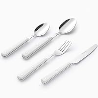 White Faux Wooden Handle Flatware Set for 18 Silverware Include Knifes, Forks, Spoons, Stainless Steel Cutlery Silverware Set,72 Piece Utensil for Home Kitchen Restaurant Mirror Polished