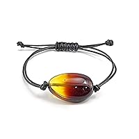 Natural Baltic Amber Nugget Shape Gradient Color Bracelet With Adjustable Leather String, Genuine Baltic Amber.