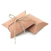 Vintage Kraft Paper Pillow Candy Box Thank You Treat Box Kit Rustic Gift Boxes with Twine for Wedding Favors Baby Shower Birthday Party Supplies, 50pc