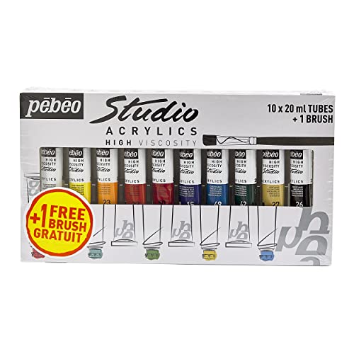  Pebeo Fine Studio Acrylics High Viscosity, 28 Piece Set, Set of  30 x 20 ml, 20 Fl Oz