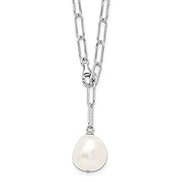 925 Sterling Silver Rhodium Plated 12 13mm Freshwater Cultured Pearl Adjustable Necklace 24 Inch Jewelry for Women