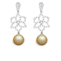 9 mm South Sea Cultured Pearl and 0.604 carat total weight diamond accent Earring in 14KT White Gold