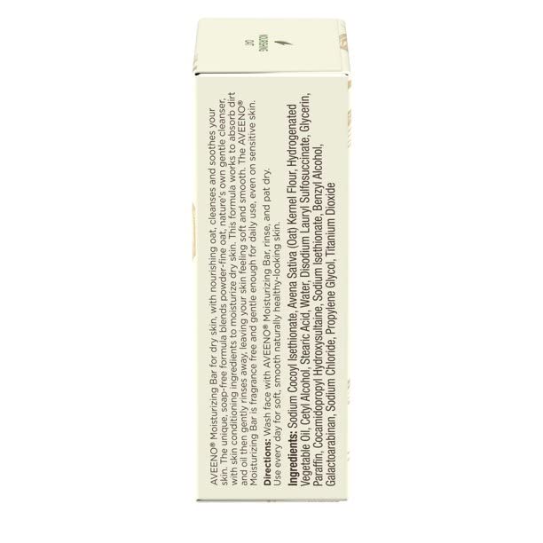 Aveeno Gentle Moisturizing Bar Facial Cleanser with Nourishing Oat for Dry Skin, Fragrance-free, Dye-Free, & Soap-Free, 3.5 oz (Pack of 2)