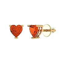 0.94cttw Heart Cut Conflict Free Solitaire Genuine Red Unisex Designer Stud Earrings Solid 14k Yellow Gold Screw Back