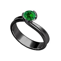 Round Cut Emerald Solitaire Wedding Band Ring For Womens & Girls 14k Black Gold Plated 925 Sterling Silver.