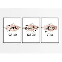 NATVVA Canvas Painting 3 Pieces Prints Tan Your Body Glow Up Time Wall Art Spray Tanning Poster Pictures Artwork for Tanning Salon Home Decor with Wooden Inner Frame