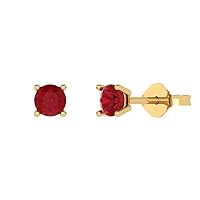 0.4ct Round Cut Solitaire Simulated Red Ruby Unisex Pair of Stud Earrings 14k Yellow Gold Push Back conflict free Jewelry