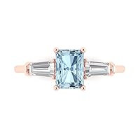 Clara Pucci 1.97ct Emerald Baguette cut 3 stone Solitaire with Accent Natural Sky Blue Topaz gemstone designer Modern Ring 14k Rose Gold