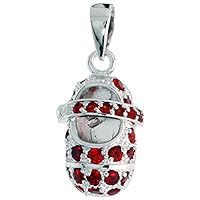 Sterling Silver Cubic Zirconia January Birthstone Shoe with Strap Pendant, 5/8 inch wide