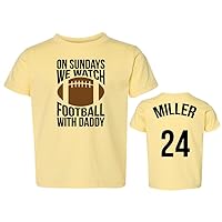 Custom Football Toddler Shirt, On Sundays We Watch Football with Daddy (Name & Number On Back), Youth, Personalized T-Shirt