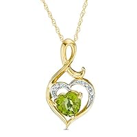 The Diamond Deal Lab Created 6.00MM Gemstone Birthstone Heart and Diamond Accent Swirl Necklace Pendant Charm 10k REAL White OR Yellow Or Rose/Pink Gold 18 inch 10k Gold Chain (Choose your Birthstone)