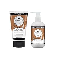 Dionis Creamy Coconut & Oats Scented Bath and Body Bundle - Contains Whipped Body Scrub (6 oz) & Lotion (8.5 oz) - Goat Milk Skincare - Made in the USA - Cruelty-free and Paraben-free