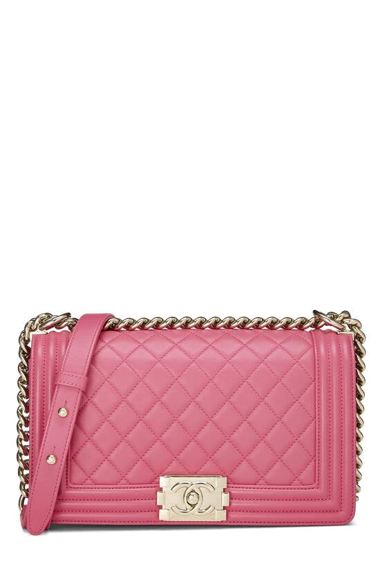 CHANEL, Pre-Loved Pink Quilted Lambskin Boy Bag Medium, Pink