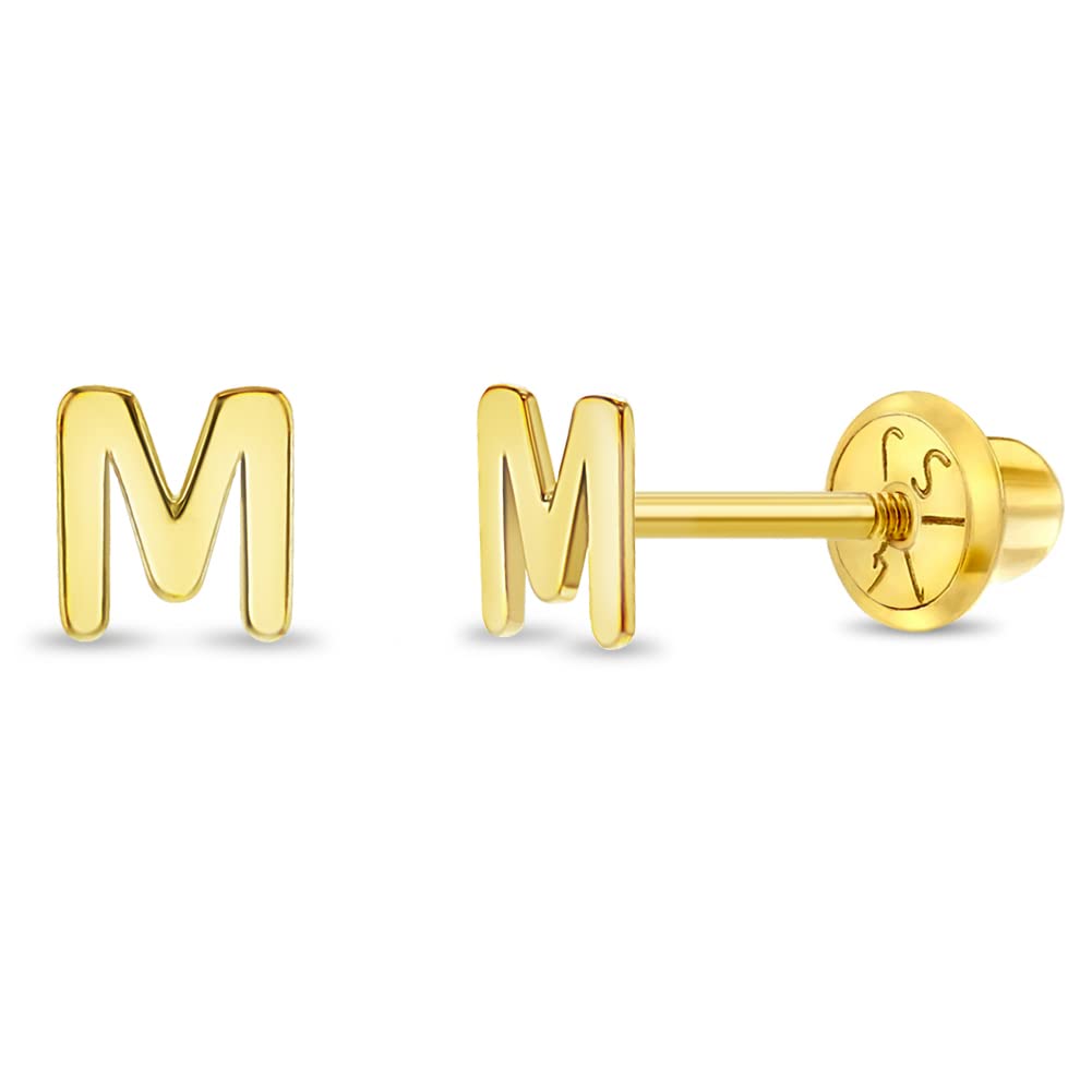 14k Yellow Gold Tiny Initial Letter Screw Back Earrings For Toddlers, Little Girls & Preteens - Personalized and Meaningful Jewelry For Young Preteen Girls - Small Letter Earrings
