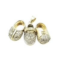 14k Yellow Gold Finish Round Diamonds 3 Baby Booby Shoe Design Charm Pendant Push Present