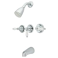 Kingston Brass KB231PL Tub and Shower Faucet with 3-Porcelain Lever Handle, Polished Chrome,5-Inch Spout Reach