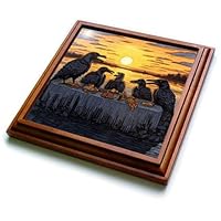 3dRose Cassie Peters AI Generated Art - The Crows Last Supper - Trivets (trv-381854-1)