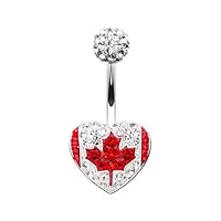 WildKlass Jewelry Canada Flag Heart Multi-CZs 316L Surgical Steel Belly Button Ring