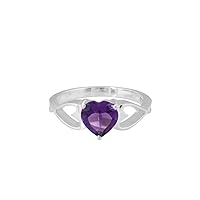 Natural Purple Amethyst Heart Design Dainty Ring In 925 Sterling Silver, 925 Stamp Jewelry, Gift For Women and Girls