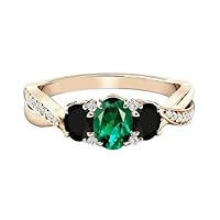 1 CT Art Deco Emerald Engagement Ring Vintage Green Emerald Wedding Ring 14k Gold Cluster Engagement Ring Antique Black Onyx Wedding Rings For Her