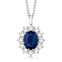 Allurez Oval Lab Blue Sapphire and Lab Diamond Pendant Necklace 14k White Gold (3.60ctw)