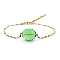 Green Amber Olive Bead Chain Bracelet 14K Gold Plated, Genuine Caribbean Amber.