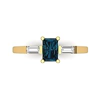Clara Pucci 1.02ct Emerald Baguette cut 3 stone Solitaire accent Natural London Blue Topaz gemstone designer Modern Ring 14k Yellow Gold