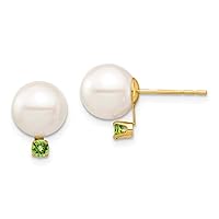14k Gold 8 8.5mm White Round Freshwater Cultured Pearl Peridot Post Earrings Measures 11.19mm long Jewelry for Women