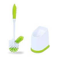 Pine-Sol Toilet Bowl Cleaner Brush with Holder | Heavy Duty Cleaning Wand with Under The Rim Scrubber, Non-Slip Handle, Storage Caddy | Bathroom Supplies, Yellow, Green