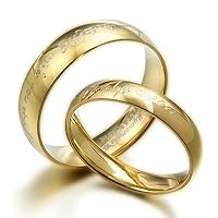 Personalize His and Her 18K Gold Color Anniversary Wedding Titanium Rings Set Dome Court Valentine Day Gift