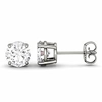 0.50 Carat Full White VVS1 Round Brilliant Cut Moissanite Diamond Earring For Women, Solitaire Push Back Four Prong Valentine Present For Her in Real 10k White Gold and 925 Sterling Silver