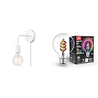 Novogratz x Globe Electric 51489 Walter 1-Light Matte White Plug-in or Hardwire Wall Sconce + 35851 Wi-Fi Smart 7W Multicolor Changing RGB Tunable White Clear LED Light Bulb, G25 Shape, E26 Base