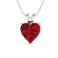 2.0 ct Heart Cut Designer Simulated Diamond Red Ruby Solitaire Pendant Necklace With 16