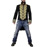 Handmade Cotton Vintage Tailcoat Jacket Men-Beautifully Embroidered Frock Coat Men Black Gold ST7