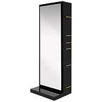 Buy-Rite Modena Single-Sided Styling Station for Professional Salons & Barbershops, Full Length Mirror, Includes Drawers, Storage Cabinets and Slide-Out Tool Drawer, NIN-MS-01 (Gloss Black)